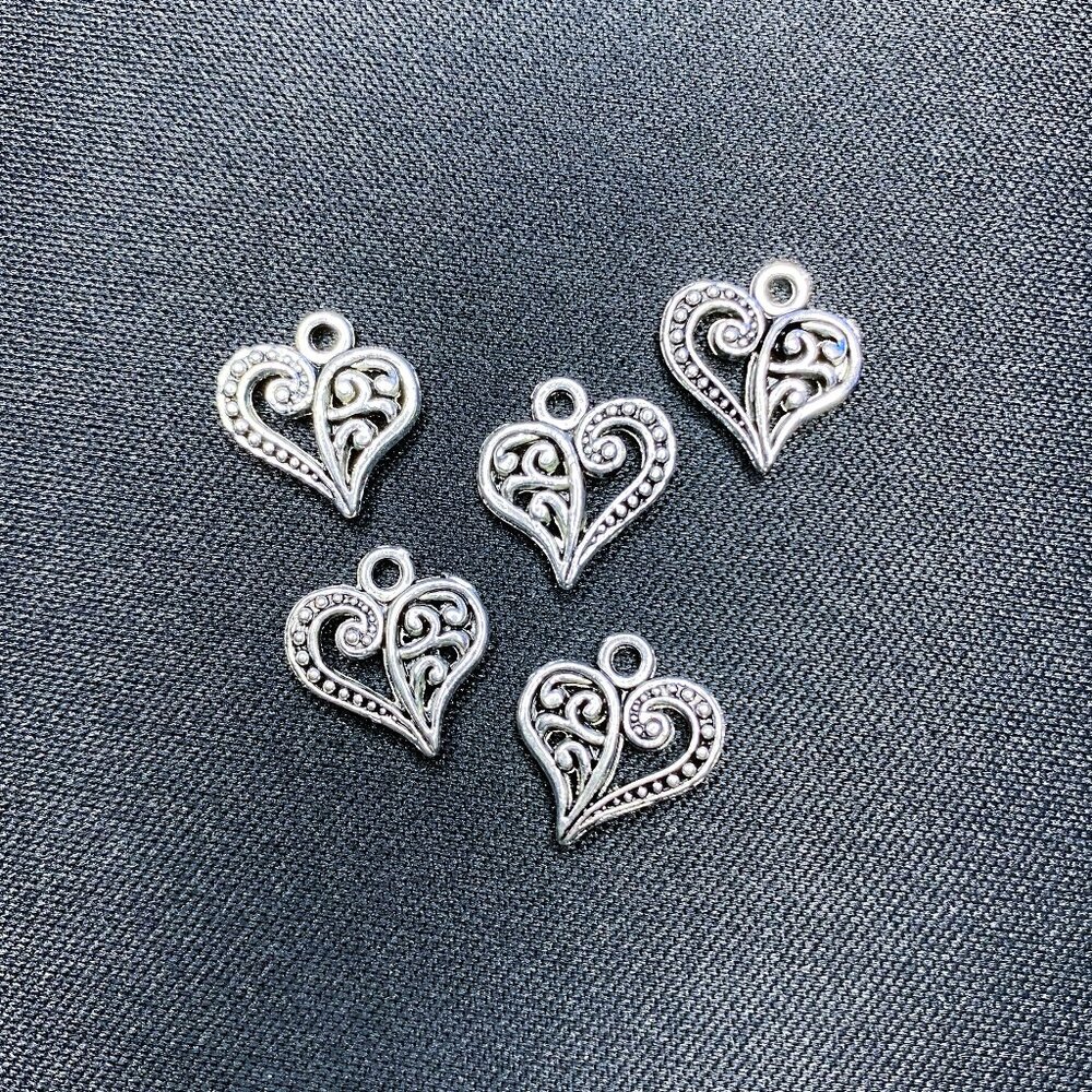 Filigree Heart Charm, Antique Silver